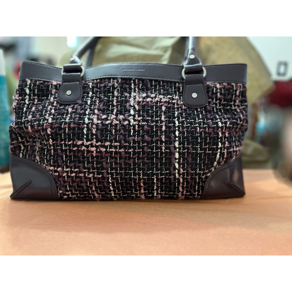 Vintage ETIENNE AIGNER Handbag Wool Blend Tweed  Leather Trim Buckles